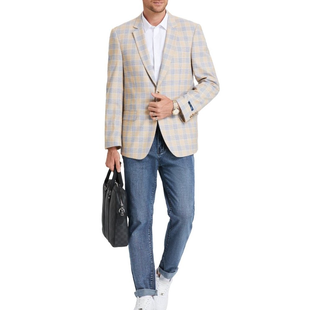 Tan Glen Plaid Notch Lapel Men's Jacket